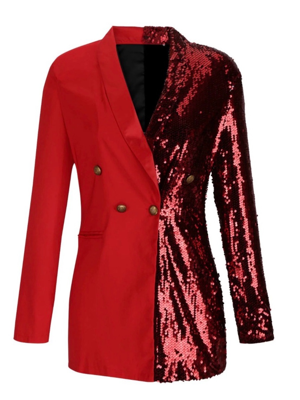 CHICME Red Sequin Half-and-Half Colorblock Blazer Dress - Small HOMECOMING